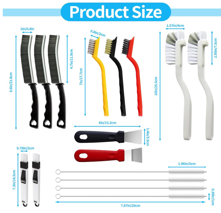 16 Pcs Crevice Cleaning Brush Set, Hard Bristle Scrub Brushes Tools
