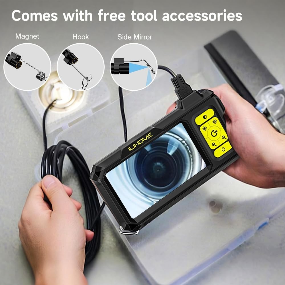 4.3" Inspection Camera with 8 Adjustable LEDs & 360° Hook for Blind Spot Viewing
