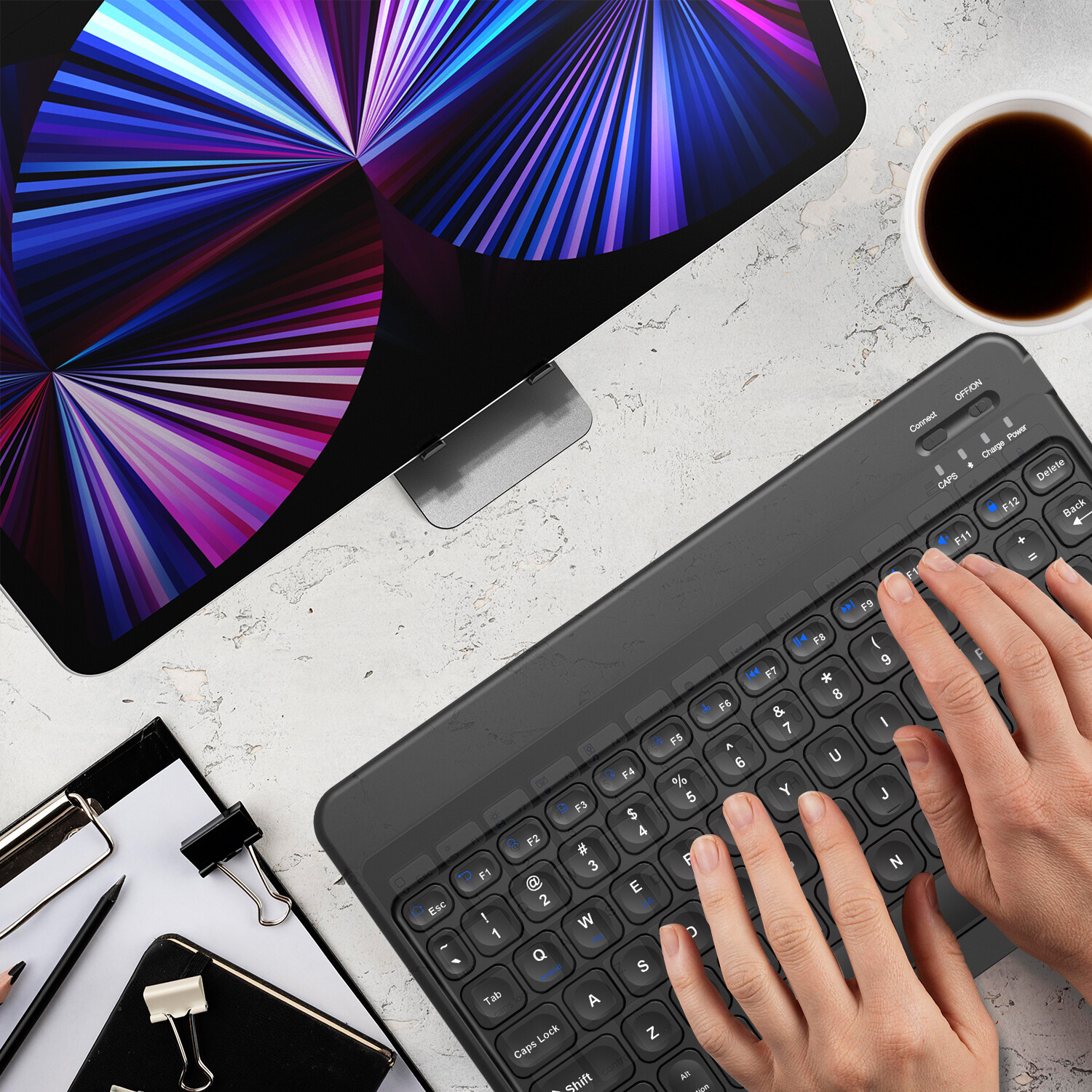LED Rechargeable Smart Wireless Bluetooth Keyboard For Android Windows IOS Mac