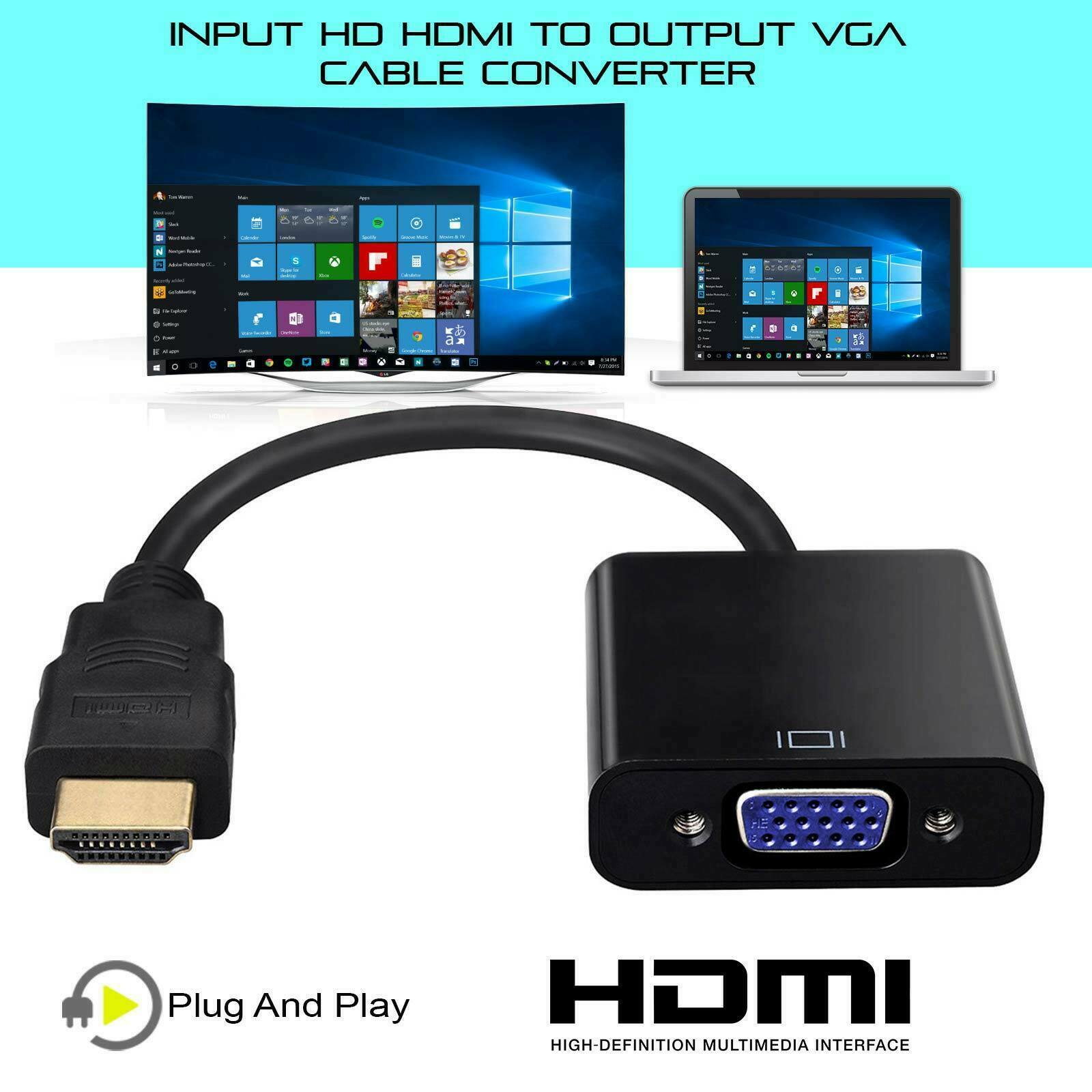 HDMI Male to VGA Female Video Cable Converter Adapter For PC Monitor 4K 3.0