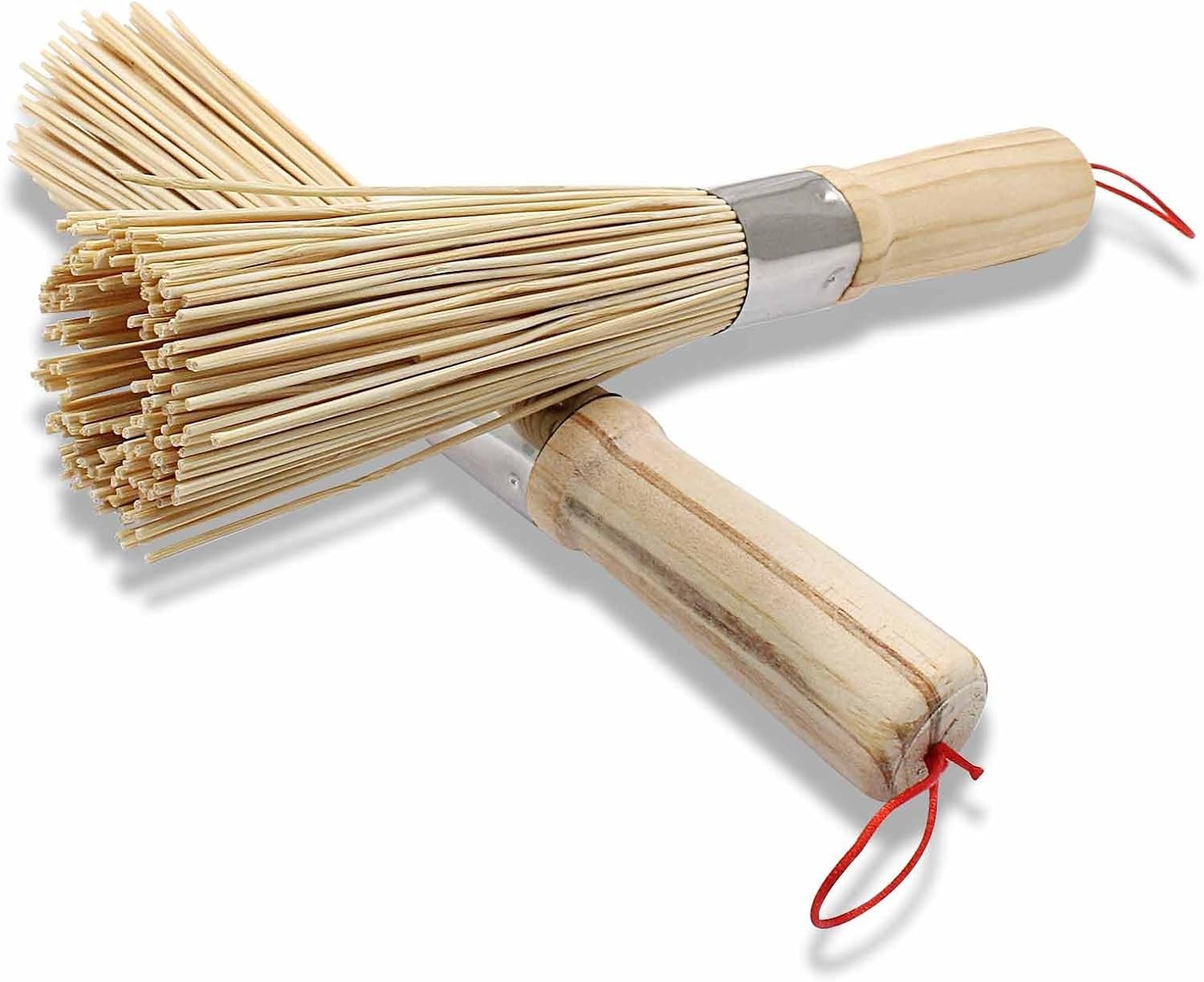 2 Pack Natural Bamboo Wok Brush, Traditional Kitchen Pan Cleaning Brush Bamboo