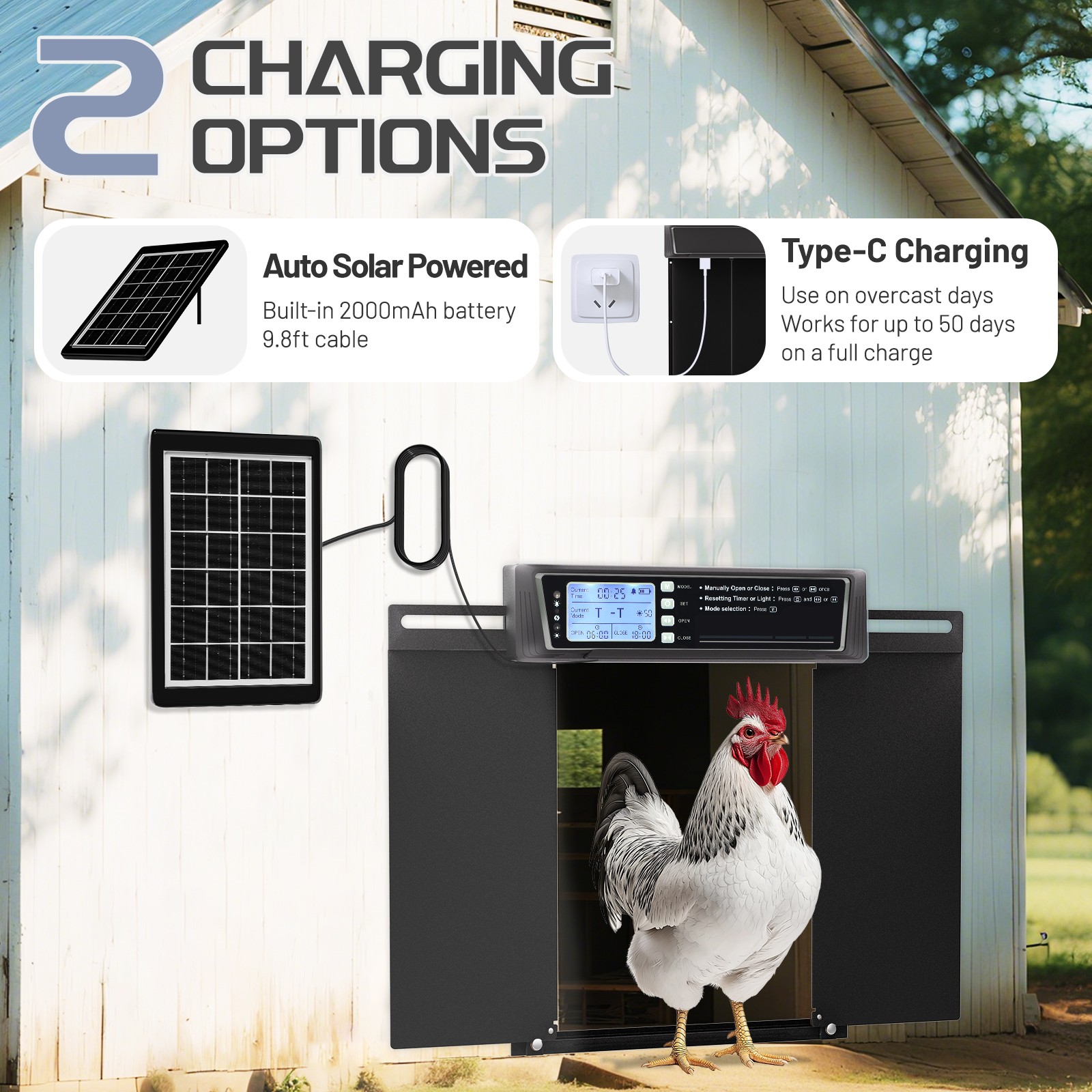 Solar Automatic Chicken Coop Door Opener with Timer Light Sensor Remote Control