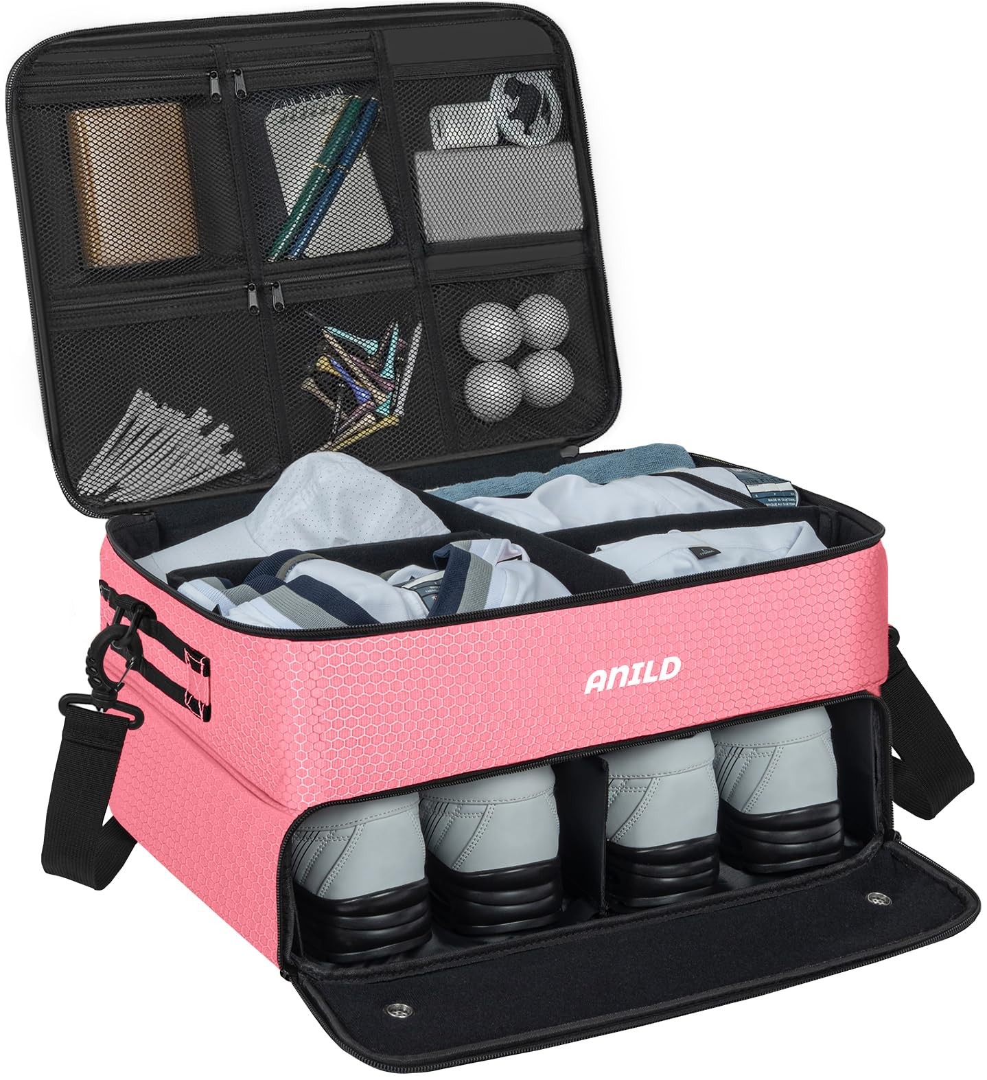 ANILD Golf Trunk Organizer, 2 Layer Golf Storage Case with Separate Ventilated C