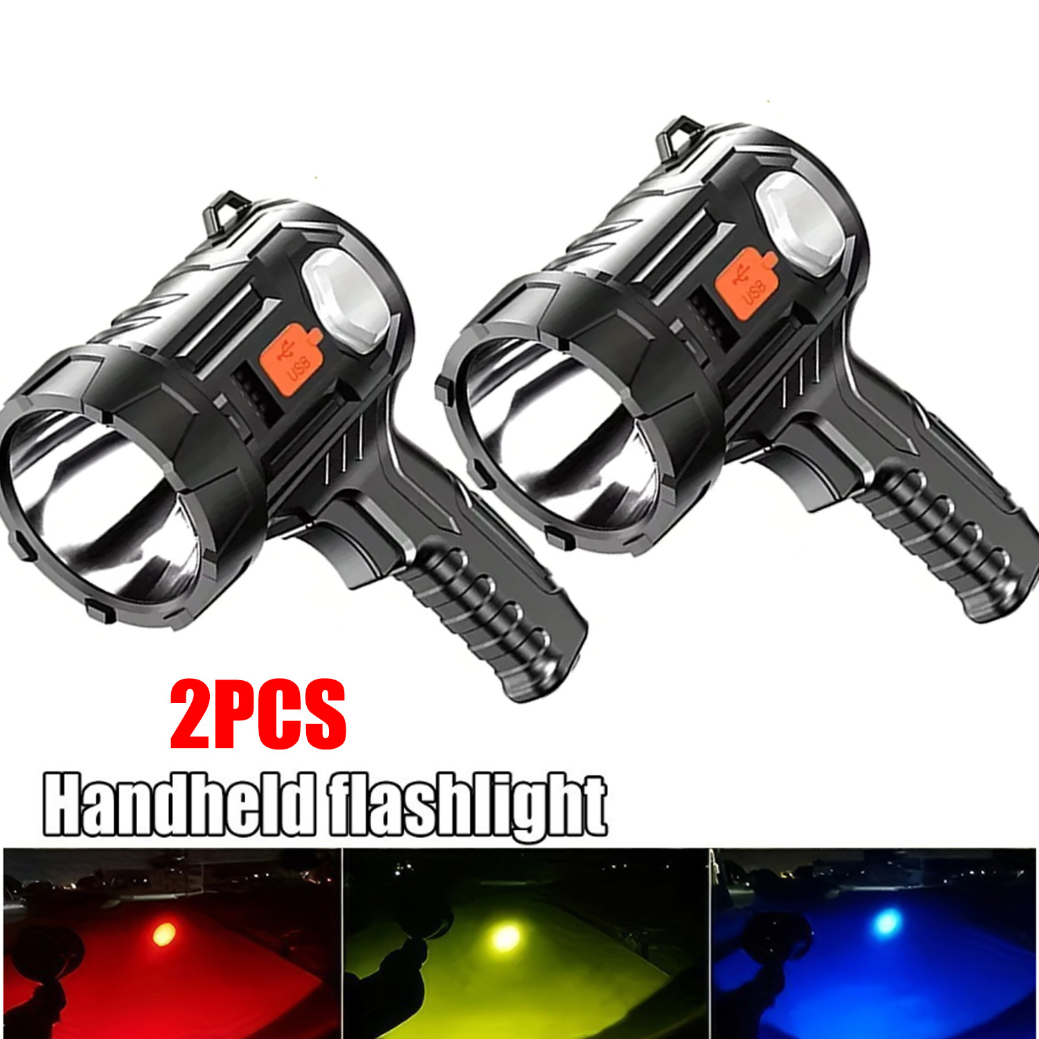 2X 30000LM Super Bright Solar Rechargeable LED Spotlight Flashlight Searchlight