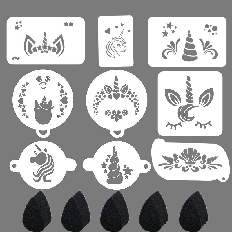 Reusable Unicorn Face Paint Stencils 5 Pcs Face Paint Sponges Kit for art work