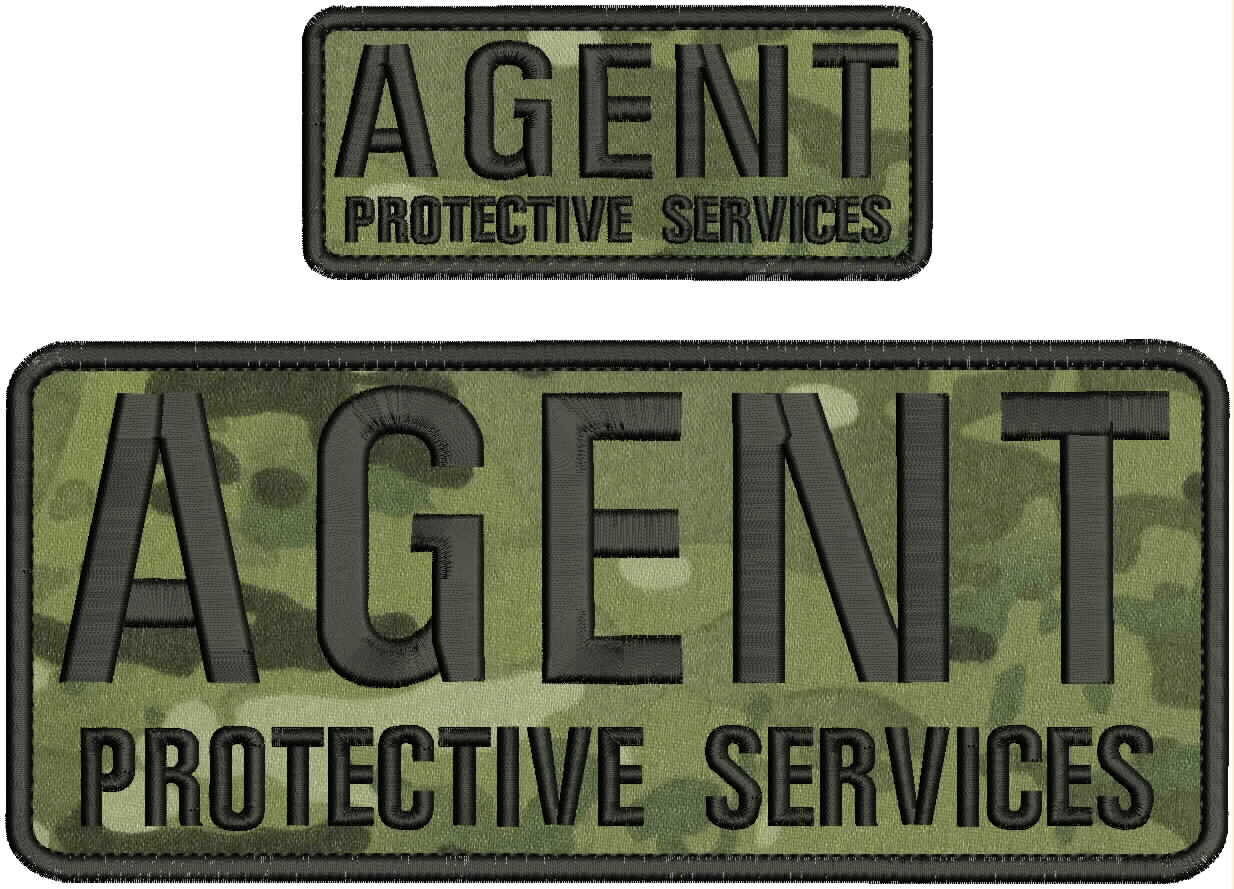 AGENT PROTECTIVE S  EMBROIDERY PATCH 4X10 AND 2X5 VELCR@ ON BACK BLK/MULTICAM
