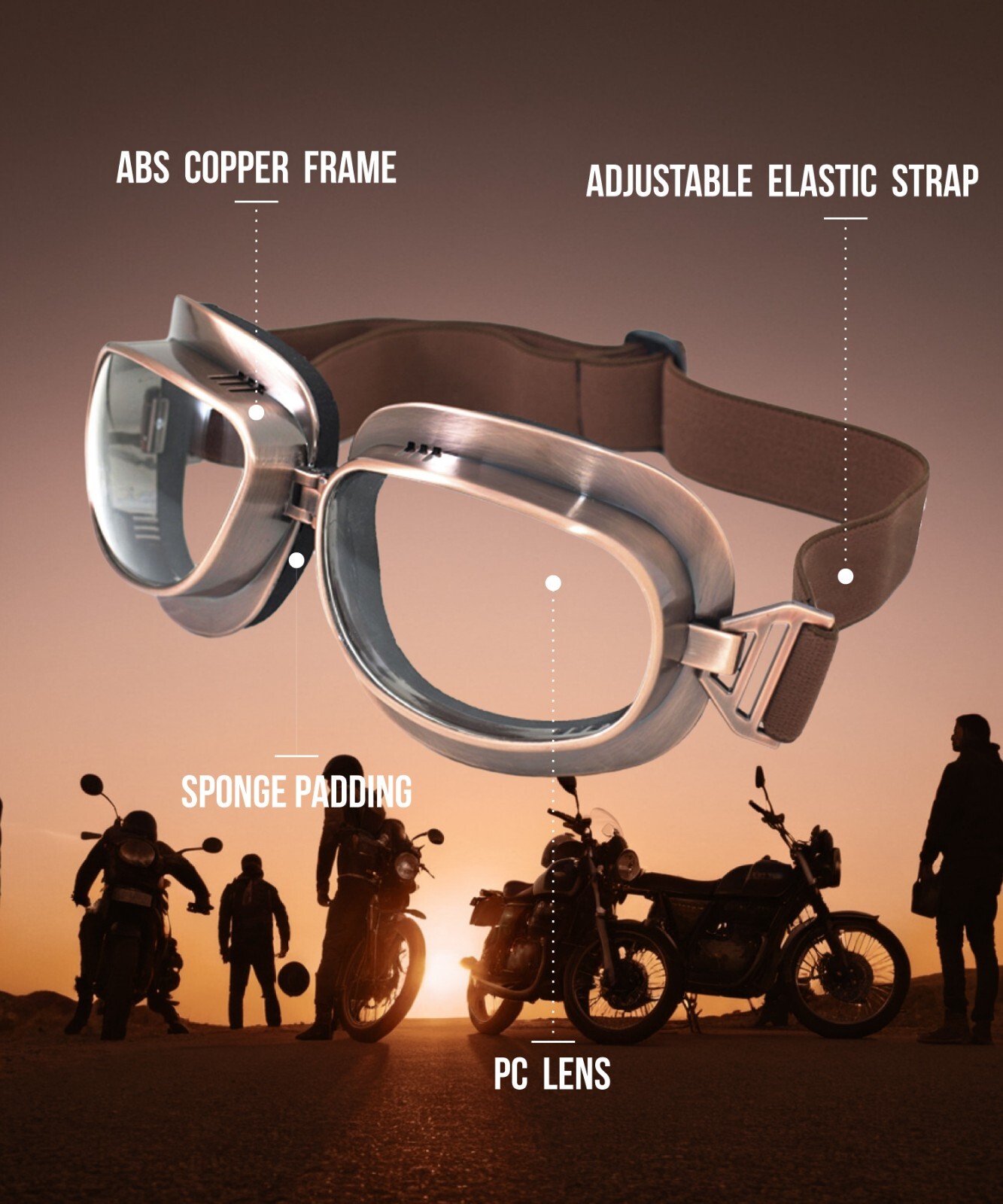 New CRG Vintage Bike Aviator Pilot Motorcycle Cruiser Scooter Goggles