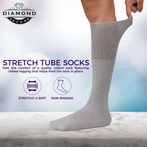 6-12-18 Pairs Men's Grey Tube Socks Over The Calf Sport Cotton Socks Big &Tall