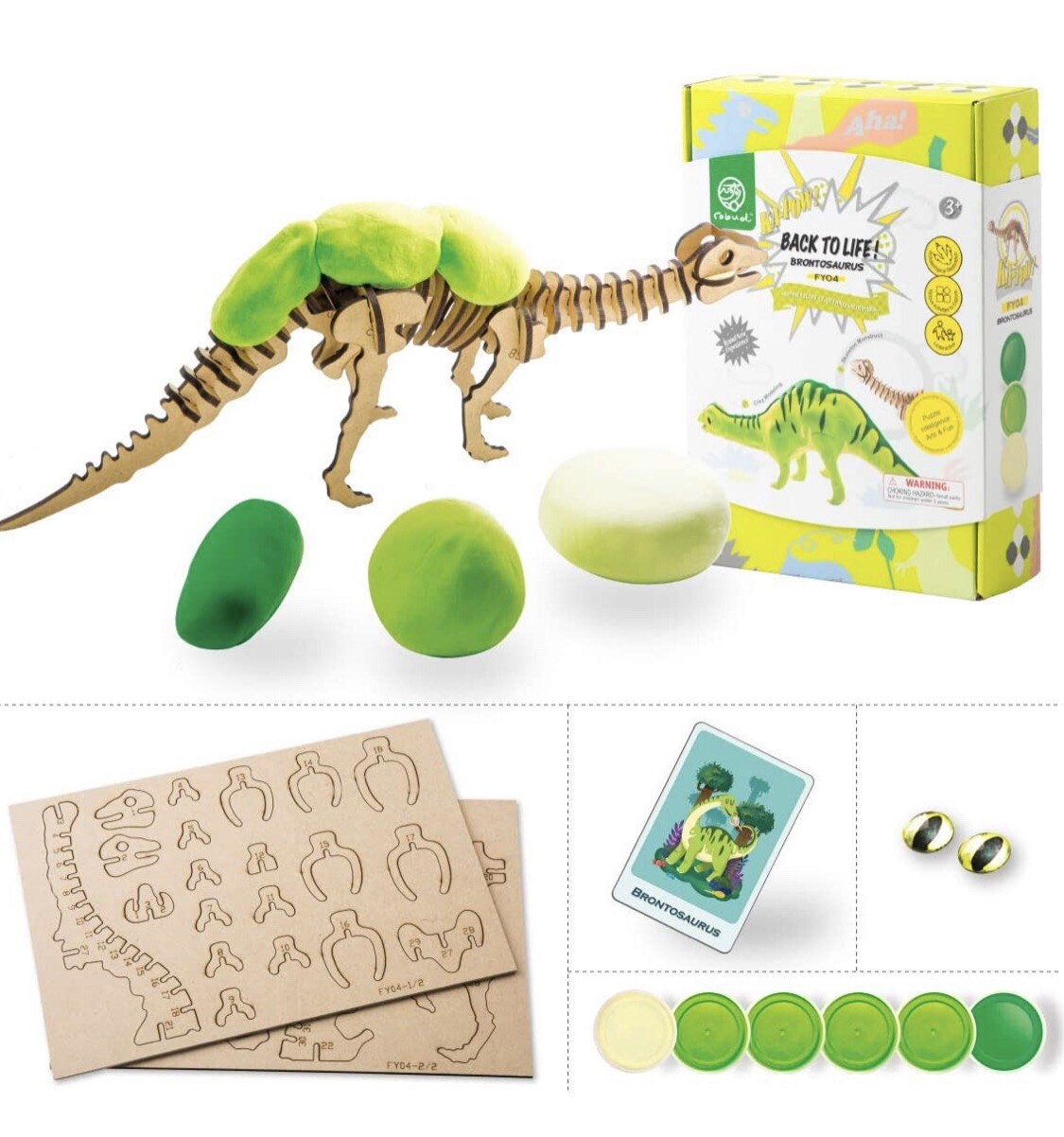 Robotime Creative DIY Modeling Clay with  Wooden Brontosaurus Dinosaur Skeleton