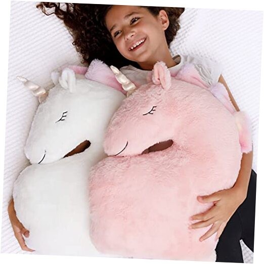 Set of 2 Decorative Unicorn Pillows for Girls Kids Bed Room - White Pink
