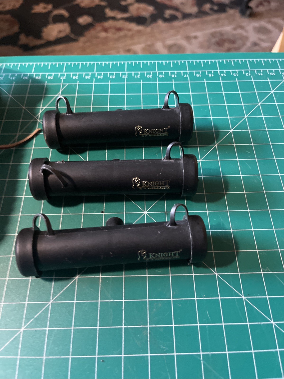 Knight Black Powder Holder Tubes 3 in lot w/ leather pouch used free ship USA