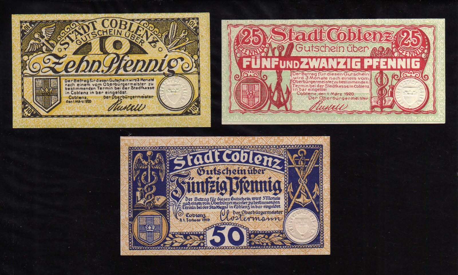 COBLENZ - GERMANY NOTGELD  -   10, 25, 50 PFENNIG