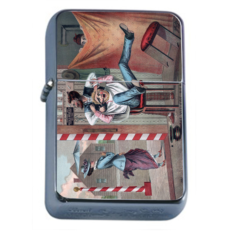 Vintage Barber Shop Signs D9 Flip Top Oil Lighter Wind Resistant Flame