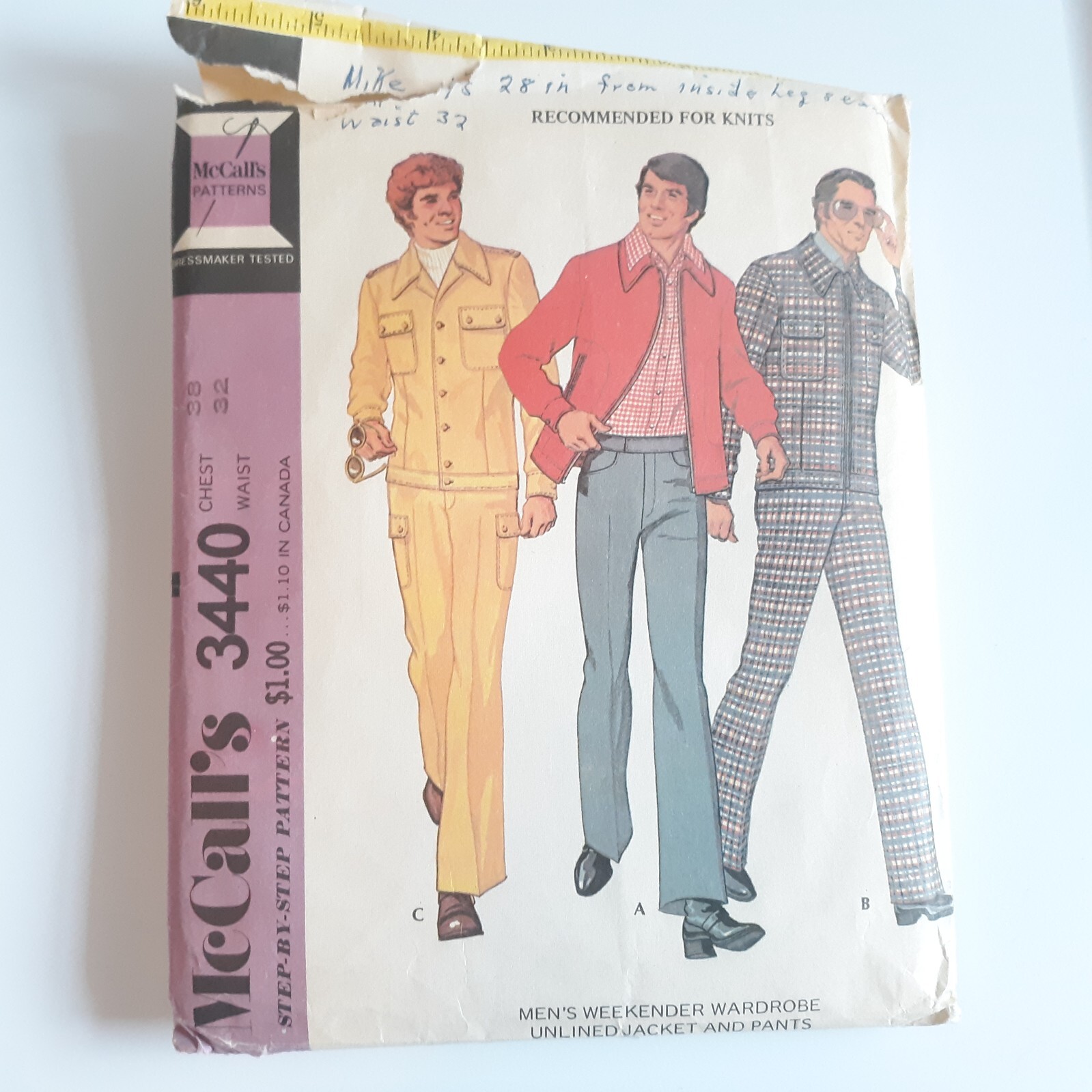 McCalls 3440 Teen Boys Men Weekender Wardrobe Unlined Jacket and Pants