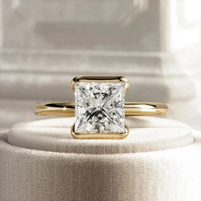 2Ct Princess Lab Created Diamond Women's Engagement Ring 14k Yellow Gold Finish