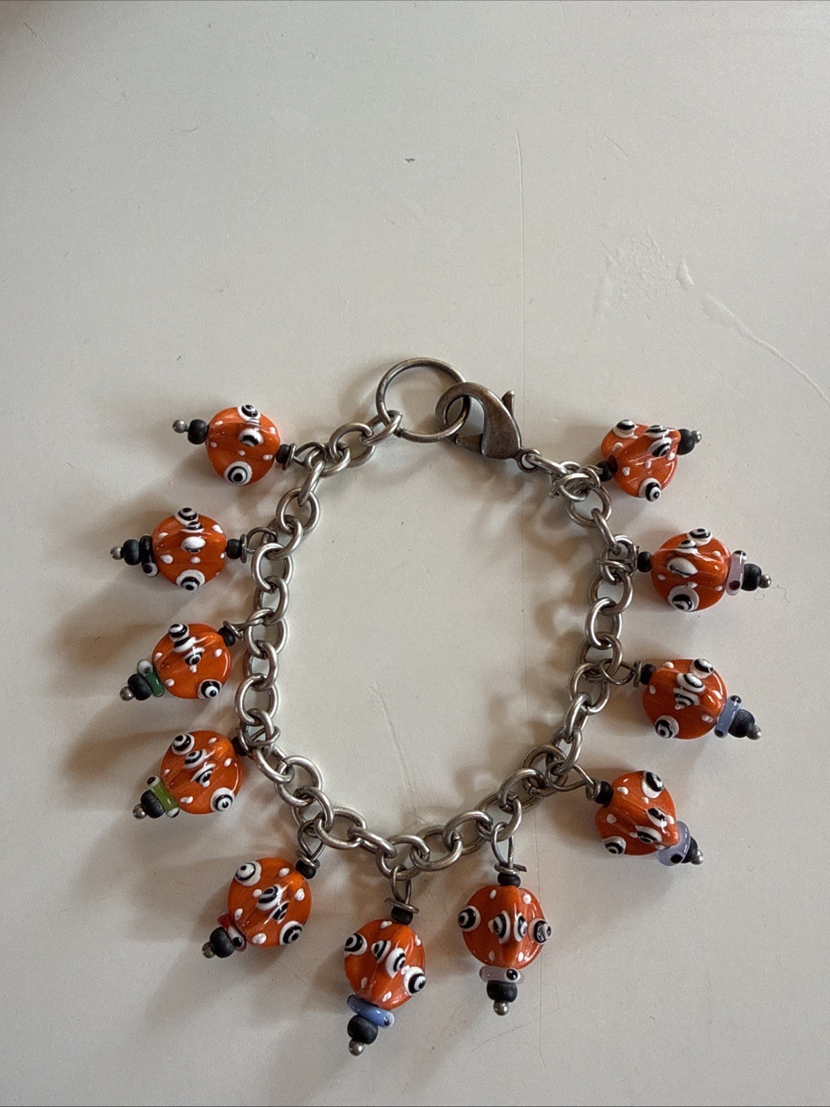 Hand Crafted Artisan Bracelet Made From Orange Glass Beads