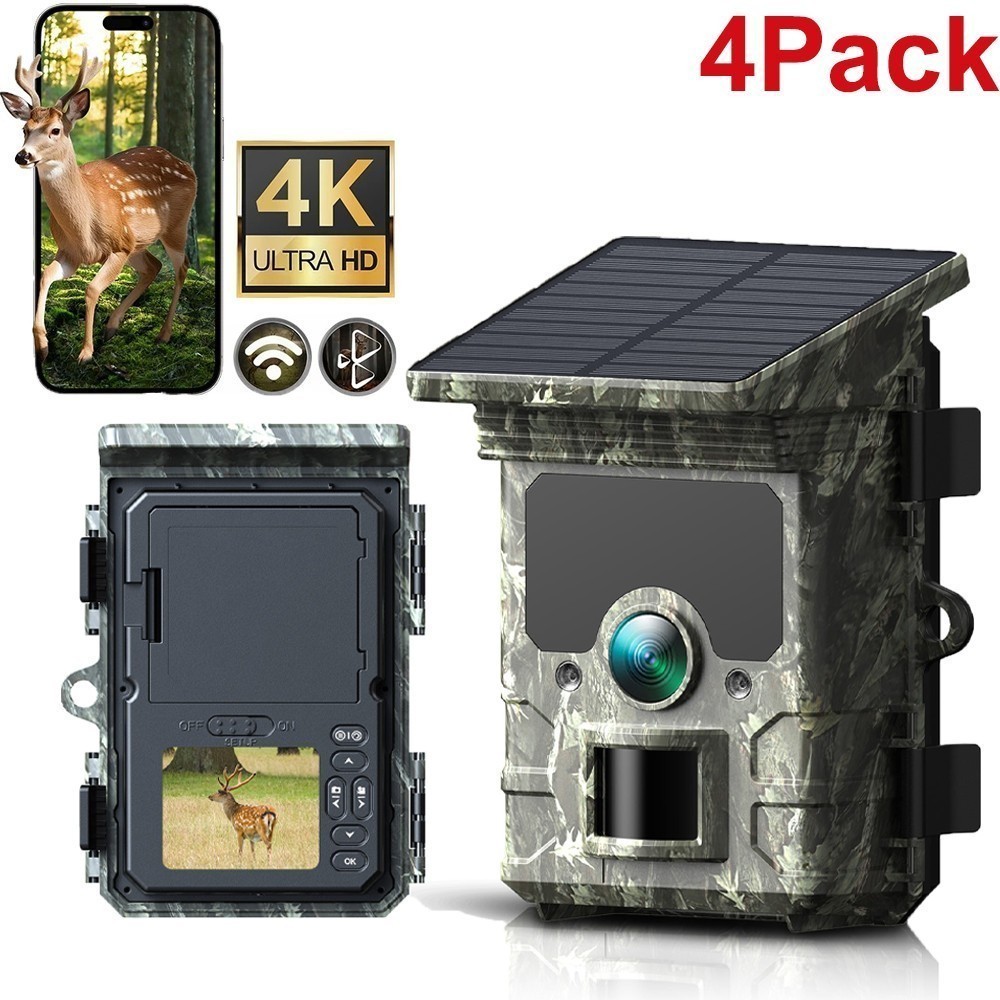 4K Solar Powered Trail Camera 85MP WiFi Hunting Scouting Camera PIR Night Vision