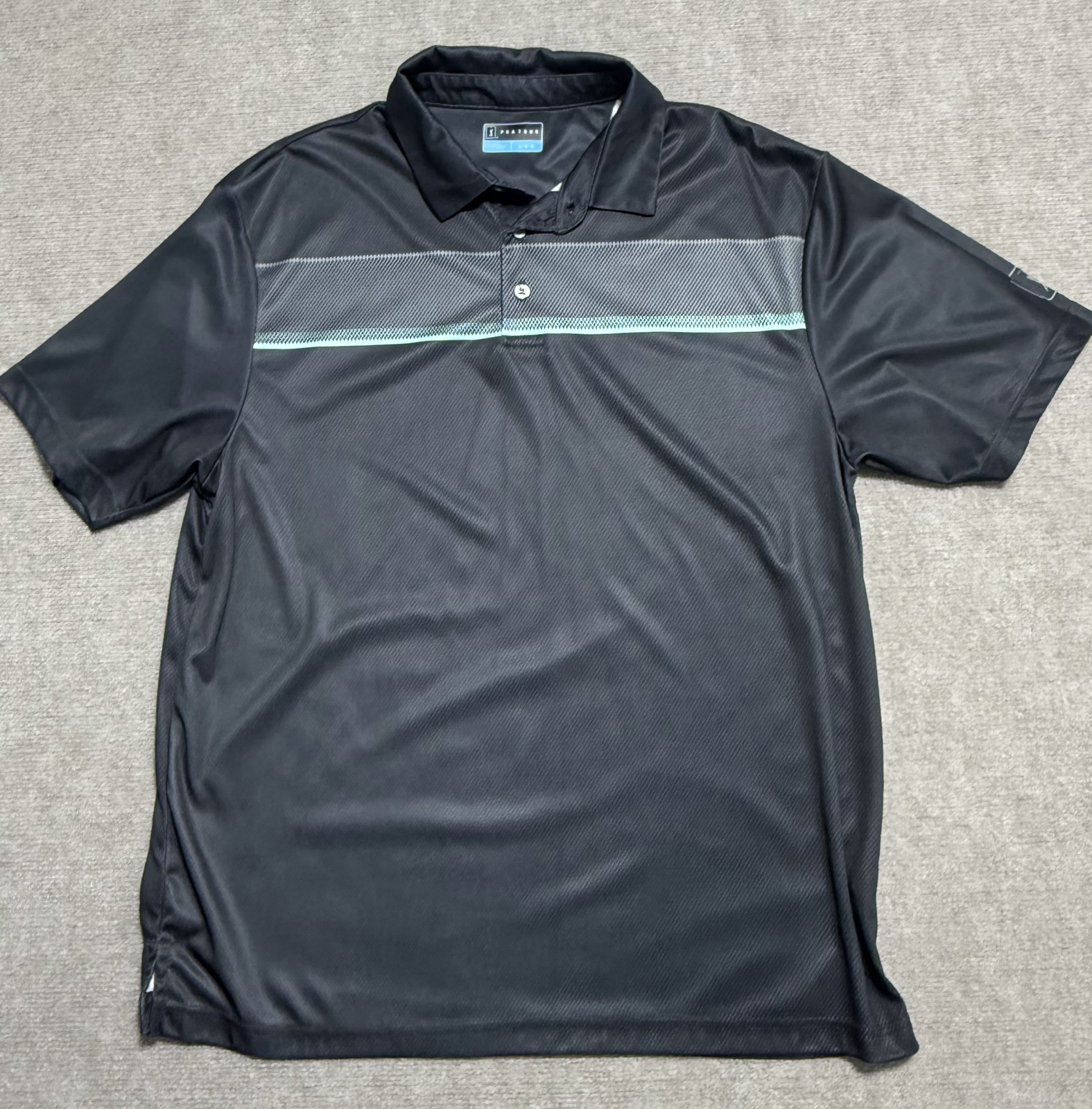 PGA Tour Shirt Mens Large Black Gray Golf Polo Short Sleeve Performance Top