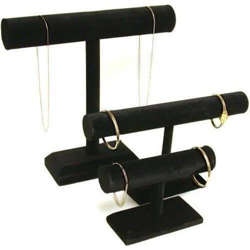 3 Black Velvet T-Bar Bracelet & Chain Displays