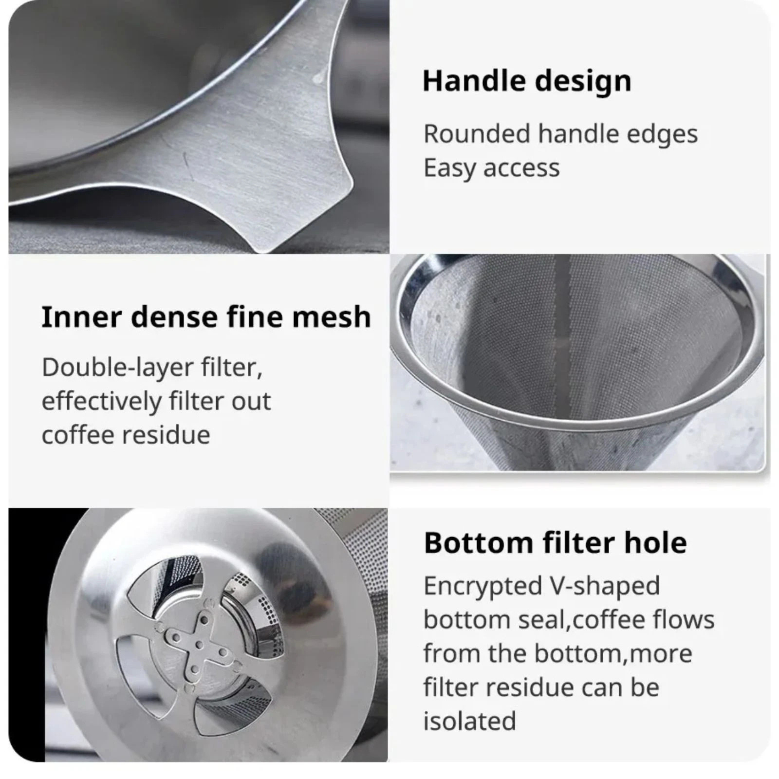 Pour Over Coffee Dripper Slow Drip Paperless Coffee Filter Double Mesh Stainless