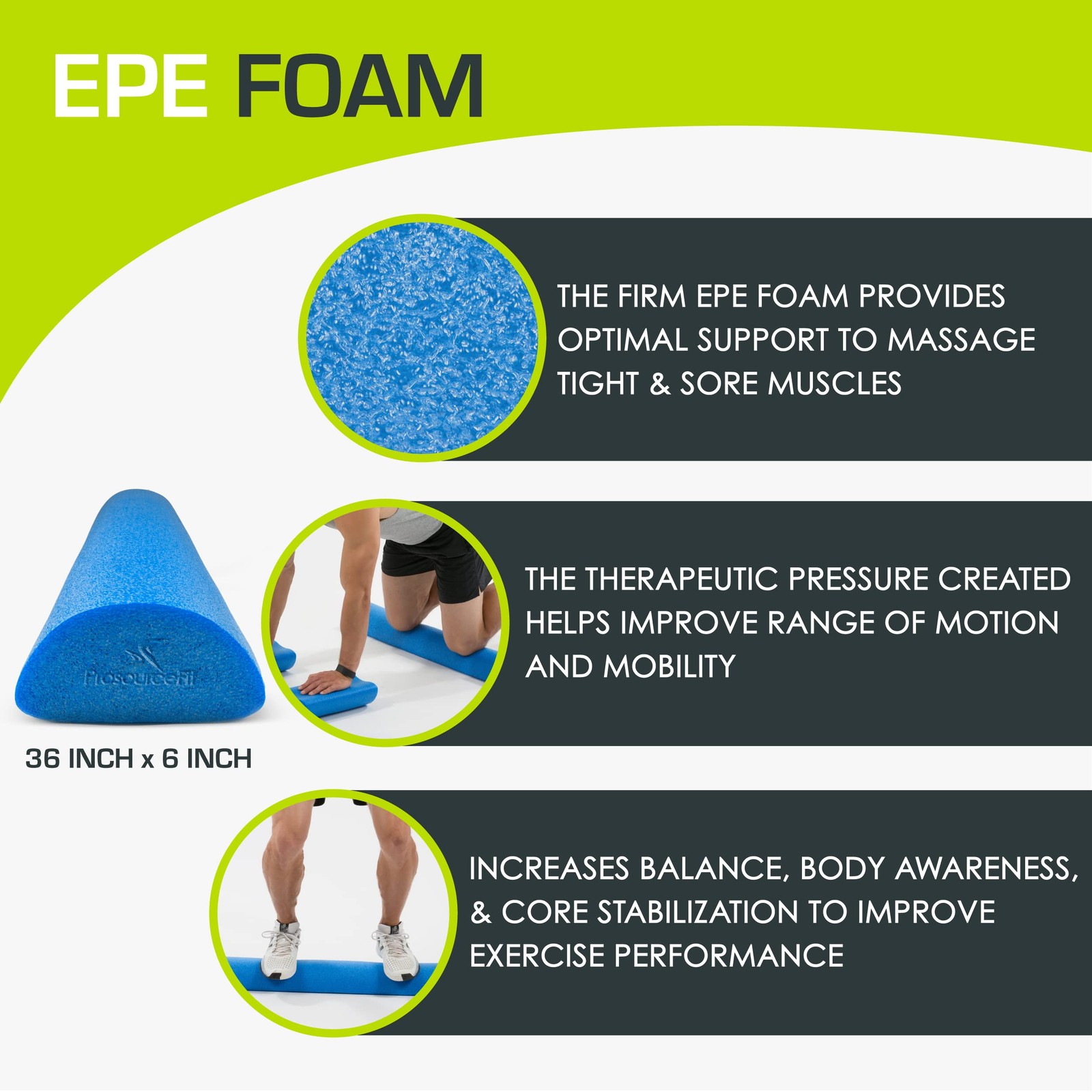Flex Foam Roller for Muscle Massage, Physical Therapy & Core Exercises, 36x3"