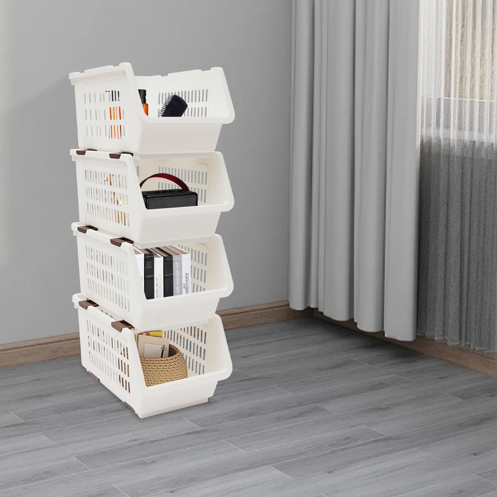 4 PCS Stacking Storage Baskets, Stackable Organizer Baskets