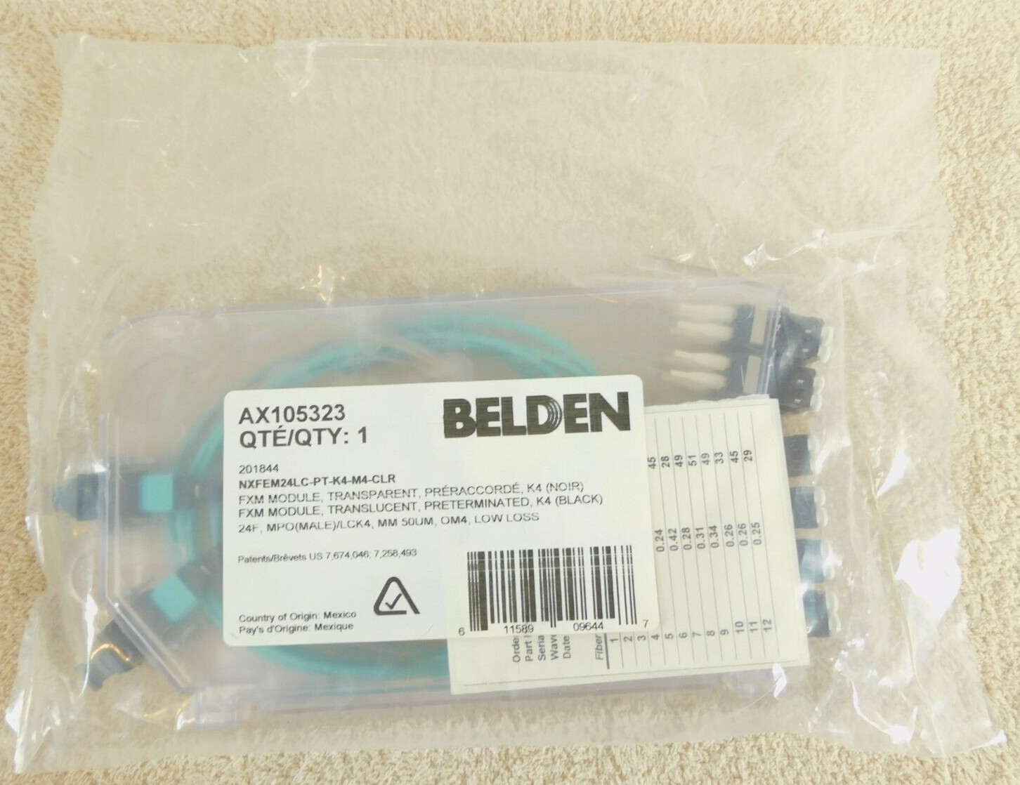 FXM Module Translucent Preterminated K4 24 Fiber MPO(M) MM 50um OM4 AX105323