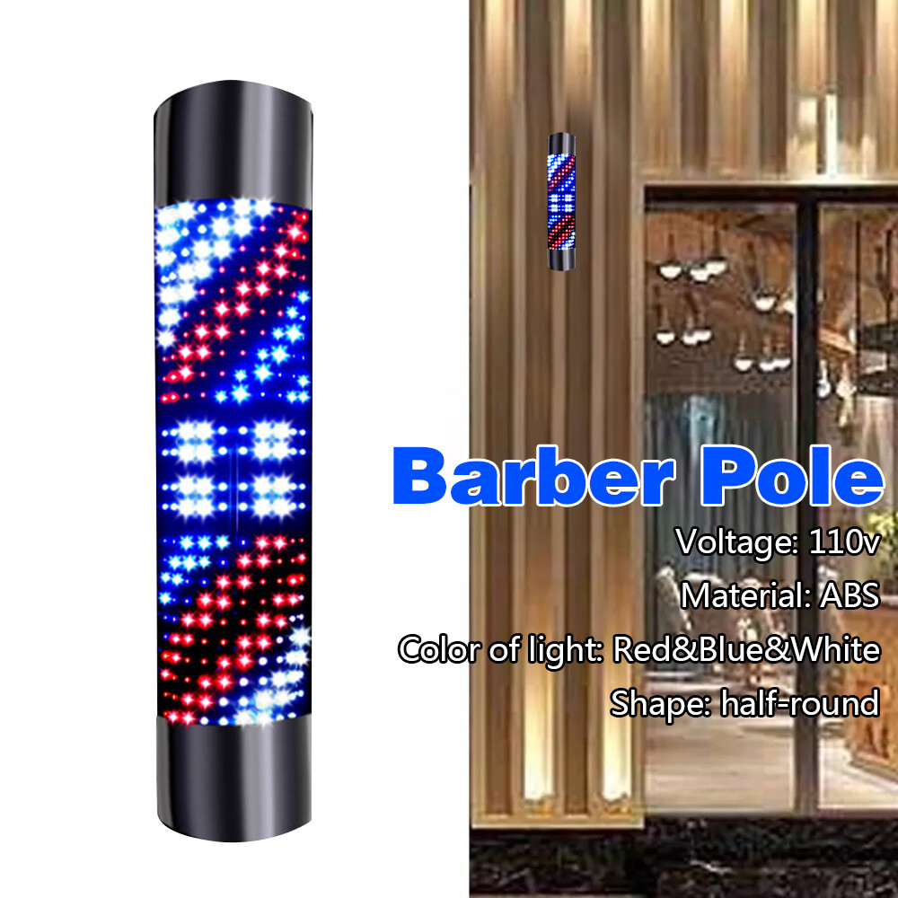 Rotating Barber Pole Light LED Barber Shop Stripes Wall Lamp Hair Salon Sign