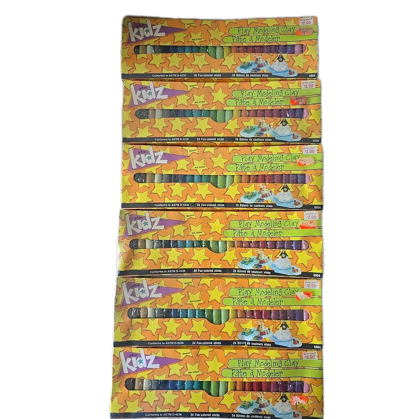 Lot Of 6 VTG 1993 NOS 24pack Action Kidz Play Modeling Clay