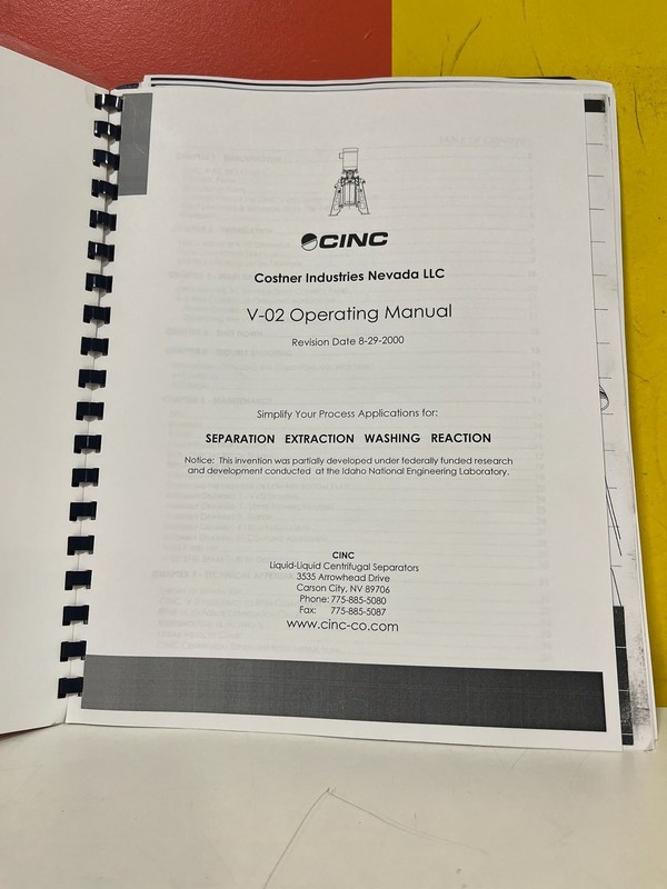 CINC V-2 Liquid-Liquid Centrifugal Separator Operating Manual