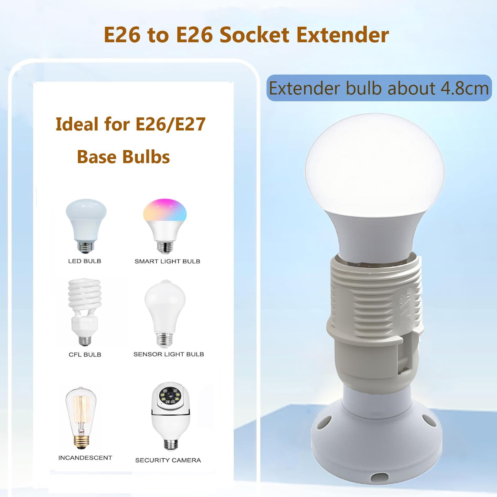 TWDRTDD E26 to Socket Extender,7.4cm/2.91 inches E27/E26 Light White