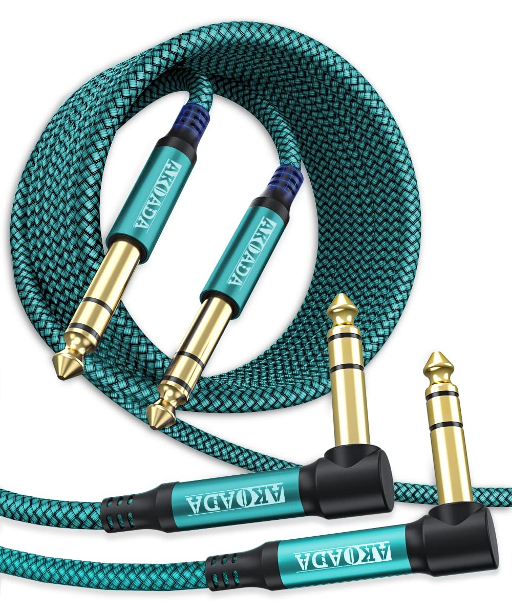 AkoaDa 1/4 inch Instrument Cable 10 ft 2Pack, 6.35mm TRS 10FT, Green
