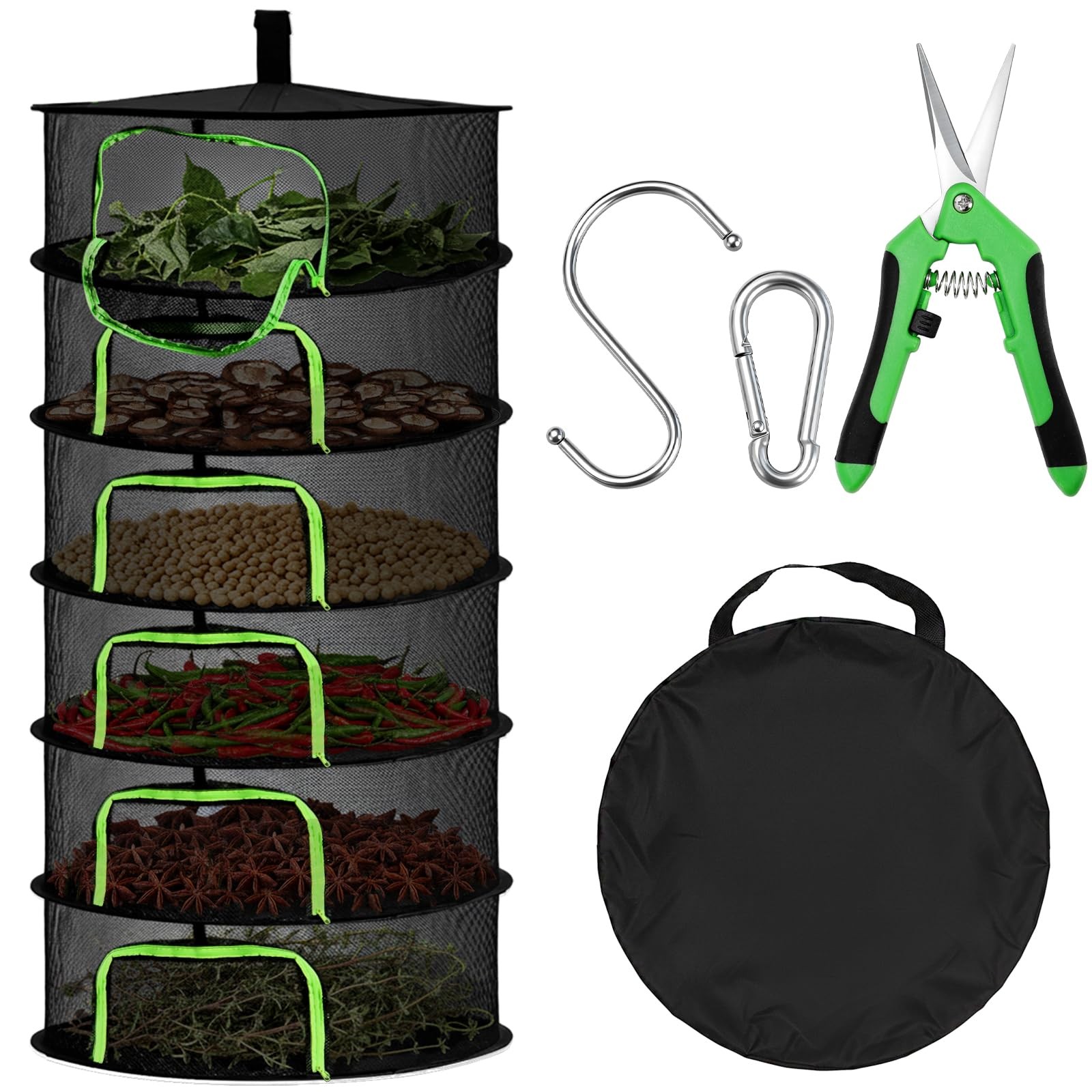 6 Layer Food Dehydrator Rack Tray Hanging Solar Fruit Herb Drying Rack Collapsib