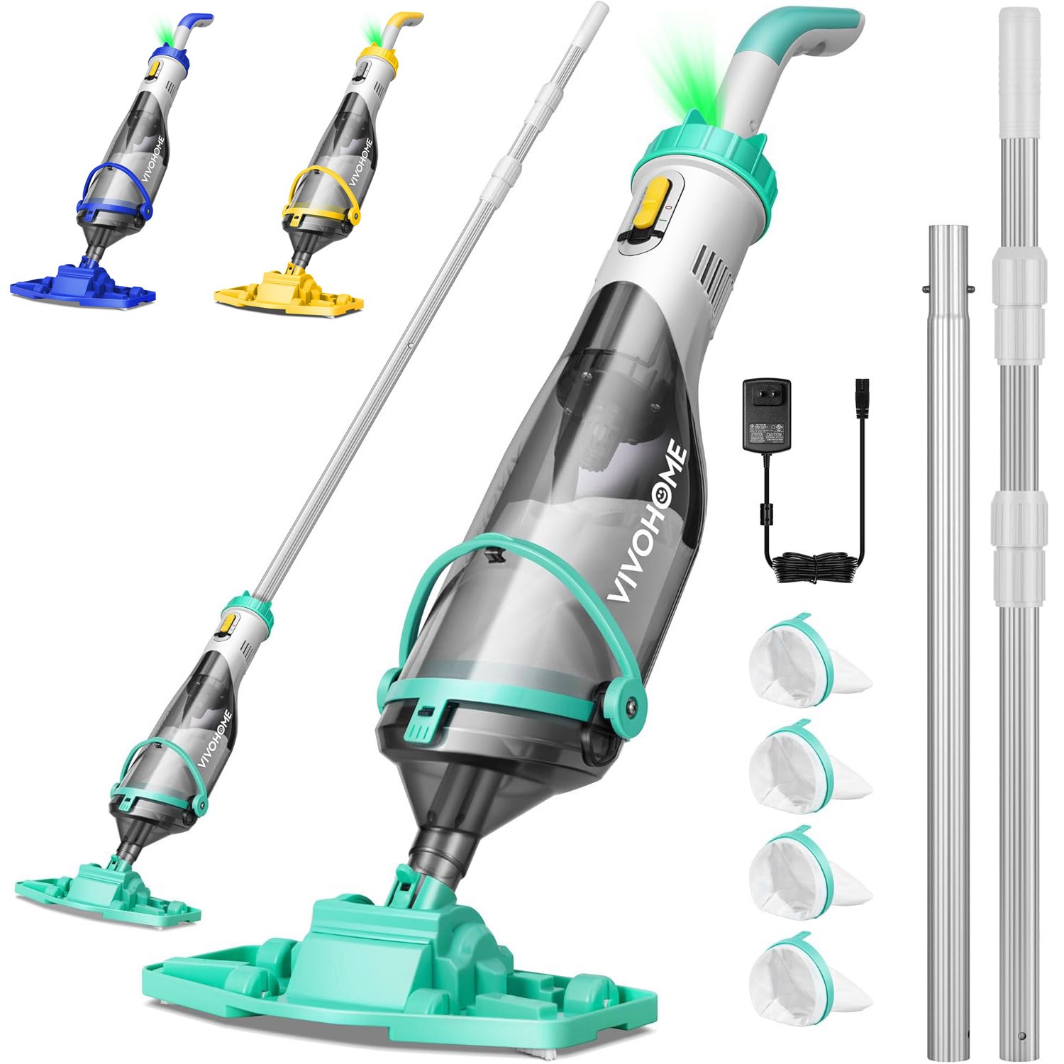 Cordless Rechargeable Pool Vacuum Handheld Cleaner w/ Telescopic Pole 60min IPX8