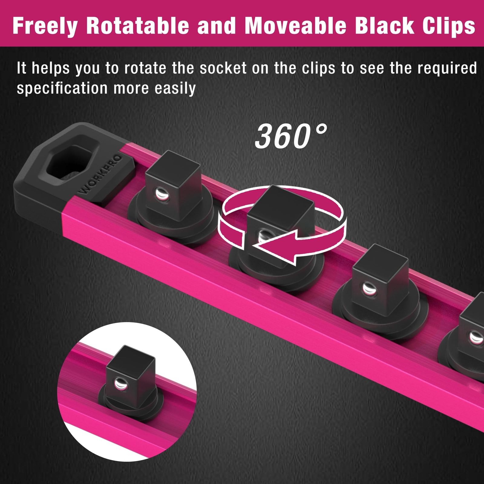 WORKPRO 1/2" Dr Heavy Duty Magnetic Socket Organizer Socket Holder Rack 10 Clips