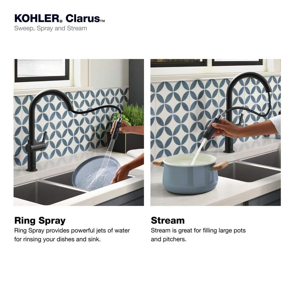 KOHLER Clarus Single Handle Pull Down Sprayer Kitchen Faucet in Matte Black