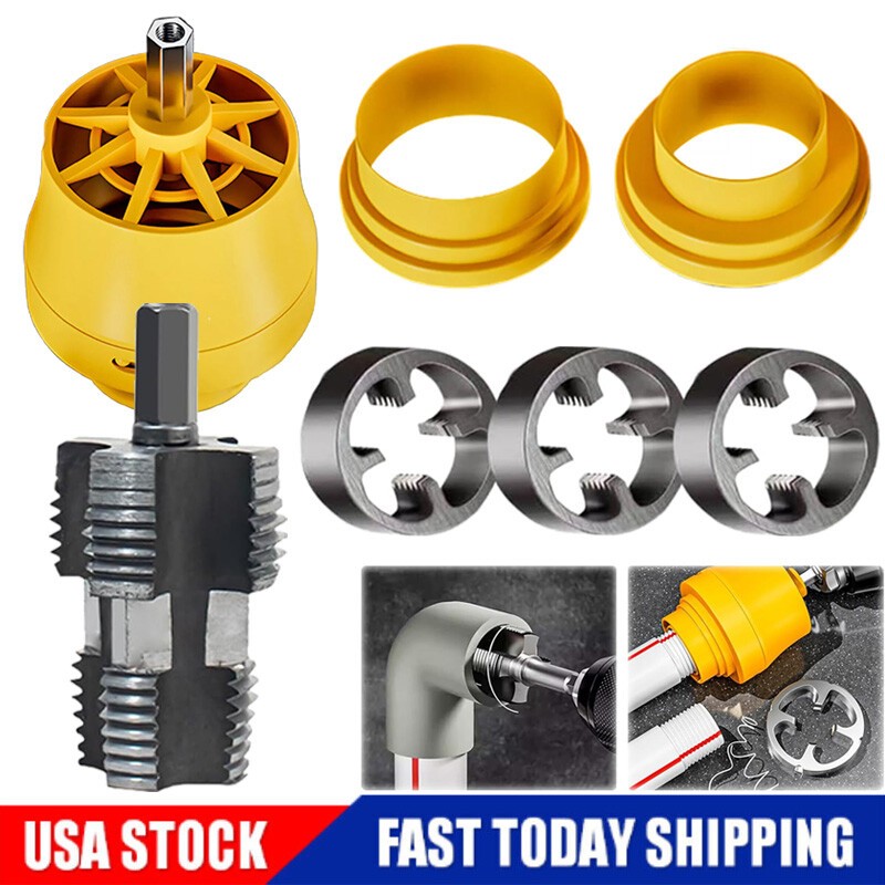 Electric Drill Compatible PVC Pipe Threader Kit with Various Die Sizes