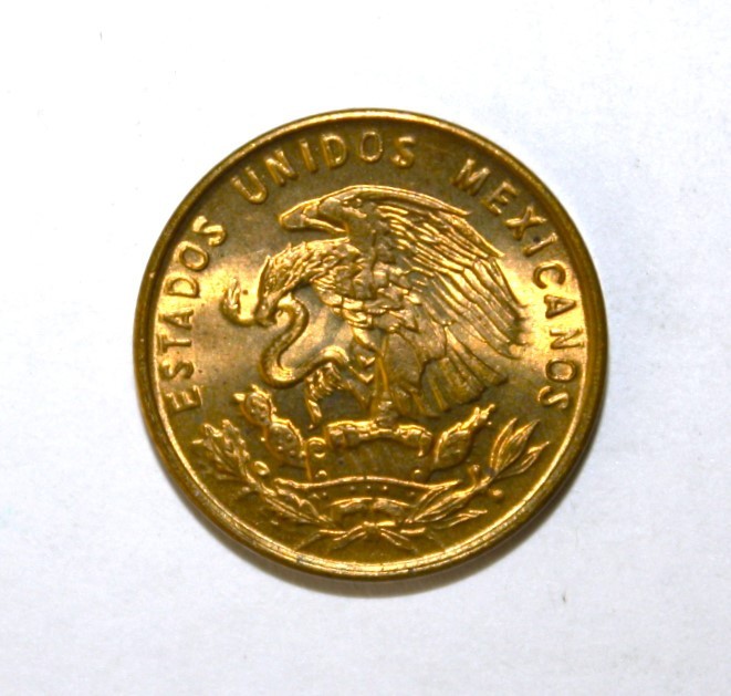 S-BOX7 - Mexico 1 Centavo 1967 Brilliant Unc. Brass Coin Oat Sprigs *** Key Date