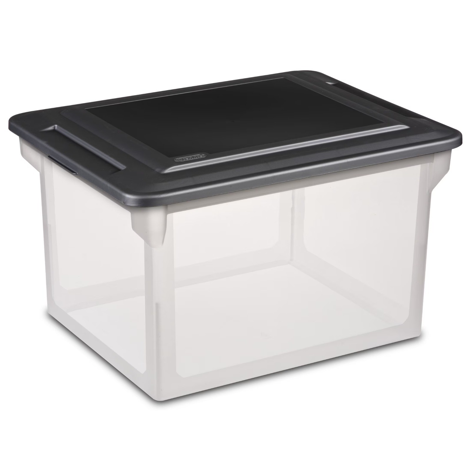File Box, Clear Plastic Bin with Lid, Letter or Legal-sized File Storage, Black