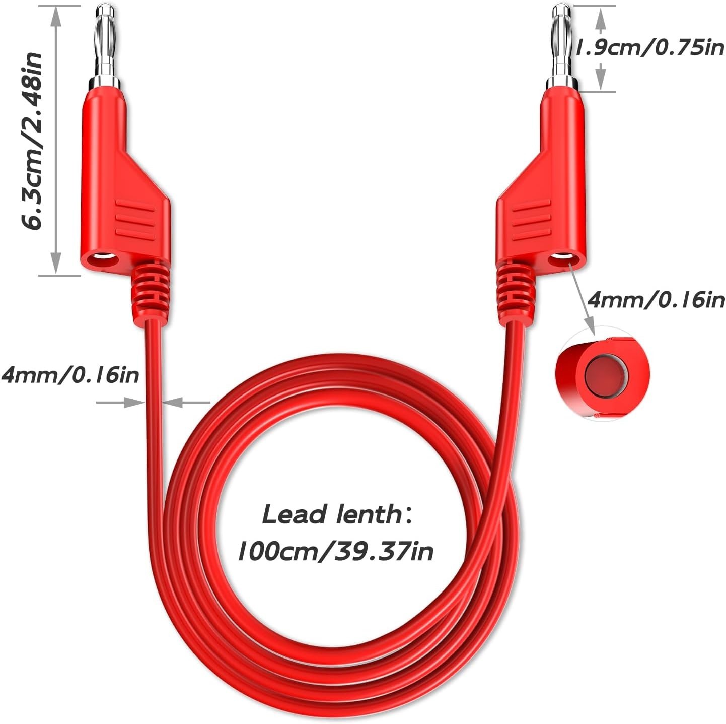 5PCS Stackable Banana to Banana Plug Leads Soft Electrical Cable Wire 3.3ft...