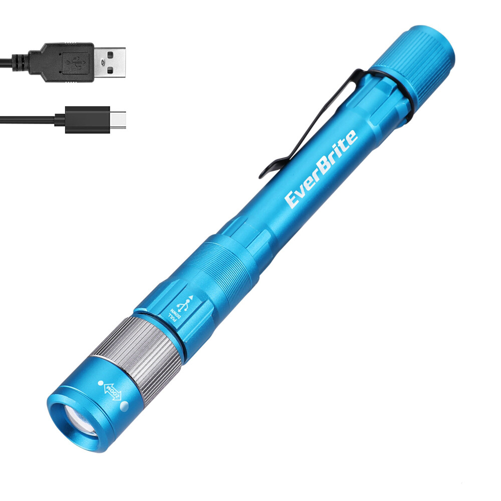 EverBrite Pen Light Rechargeable LED Pen Flashlight 300LM Zoomable w/USB-C Cable