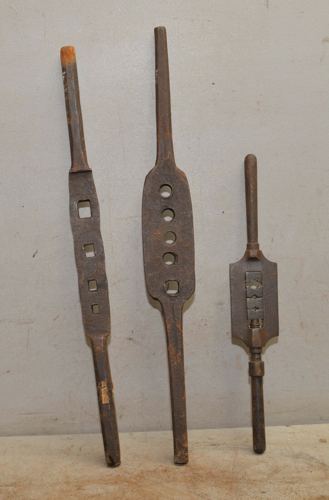 3 blacksmith forged die wrench thread chaser & bolt header antique collectible