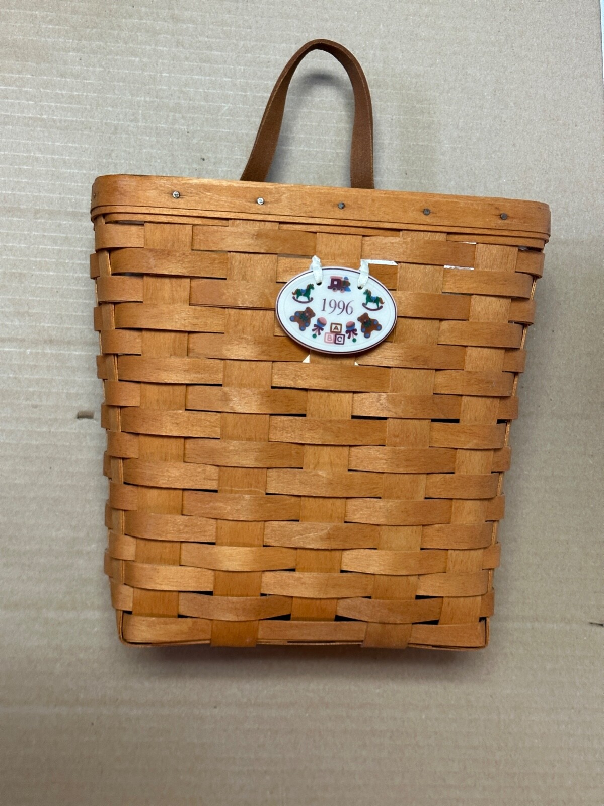 Longaberger Wall Hanging Basket with 1996 Baby Tie-On