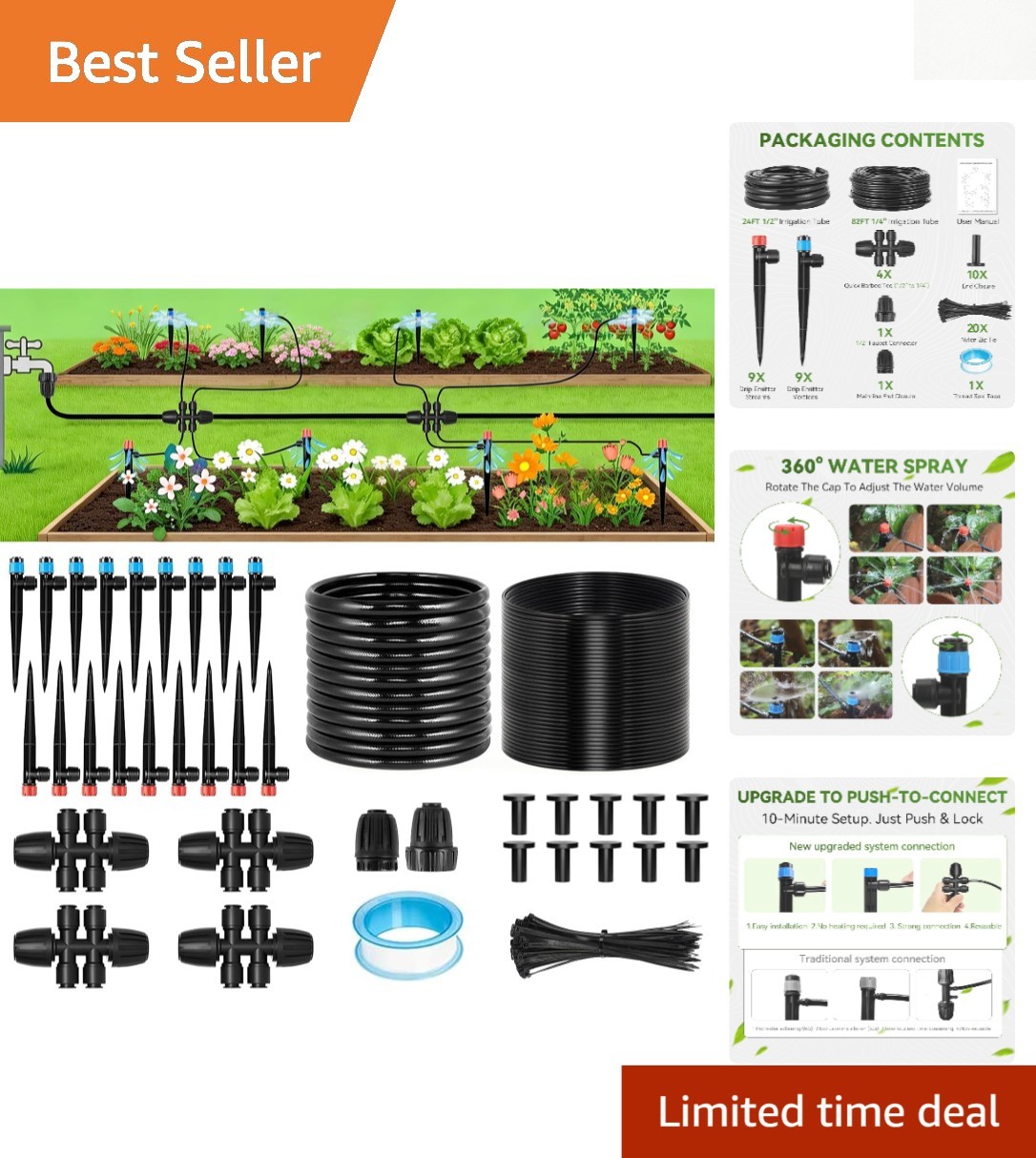 Adjustable Drip Irrigation System: 106FT Quick Connect Garden Watering Solution