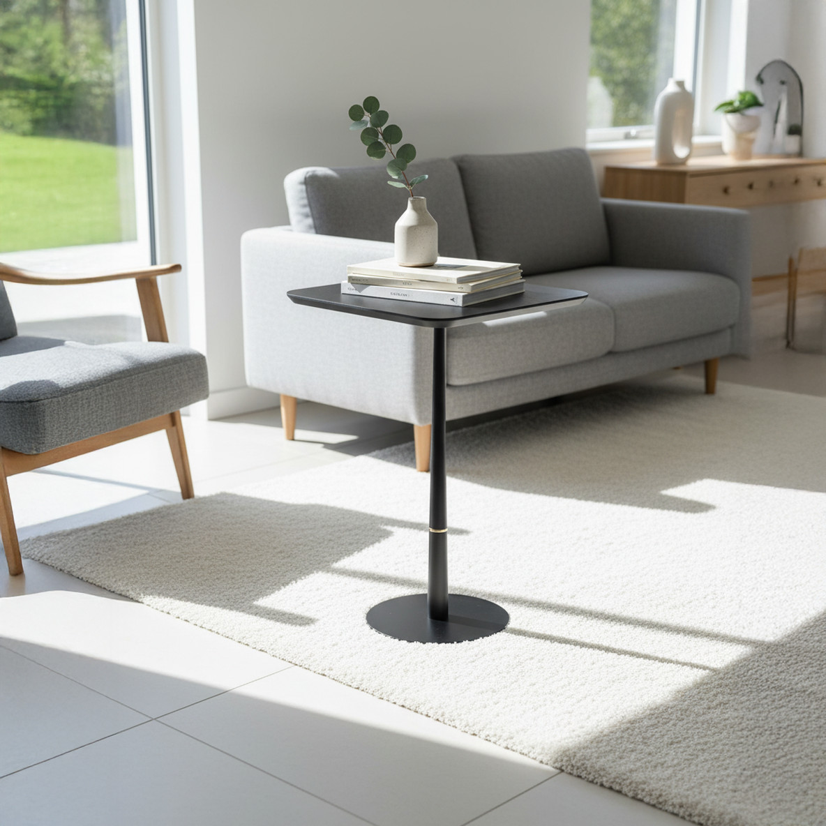 Homy Casa Crete Square Side Table with Metal Leg