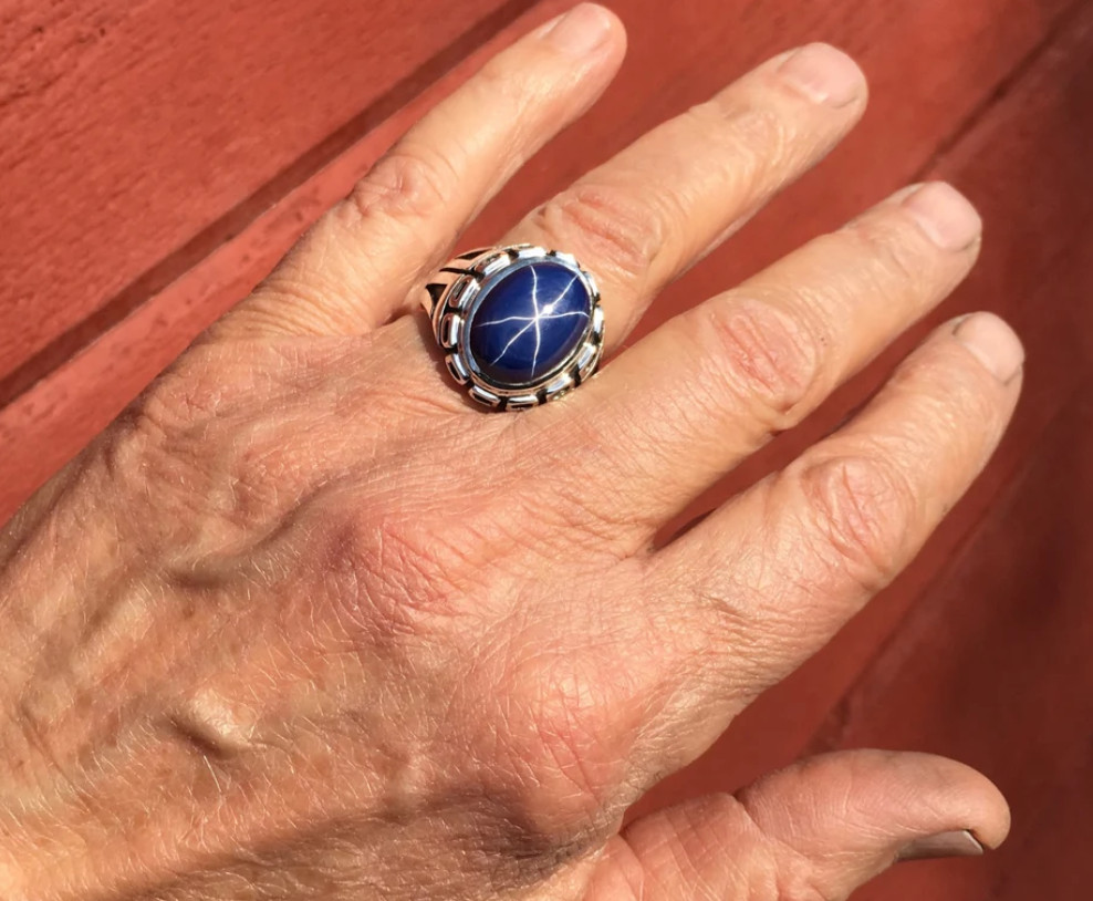 Antique Vintage Blue Star Sapphire Men's Ring 925 Sterling Silver Men's  Jewelry
