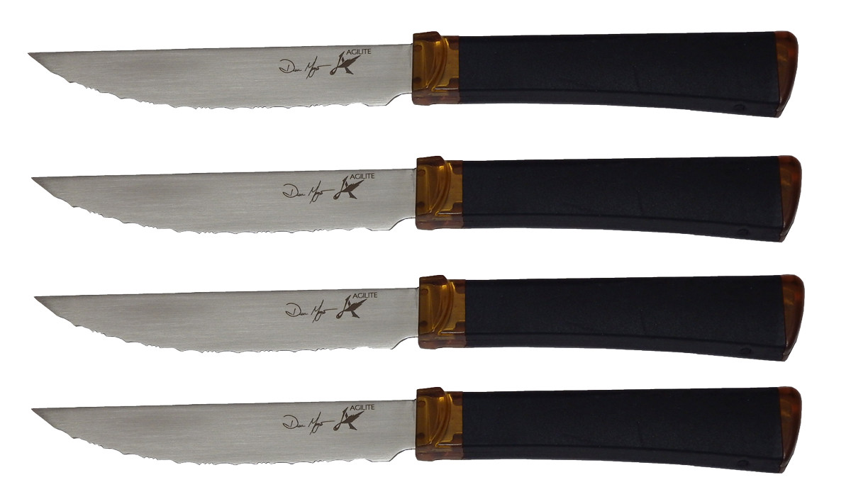 Ontario Knives Agilite Steak Knife Set 2565 14C28N Stainless Steel Amber Black