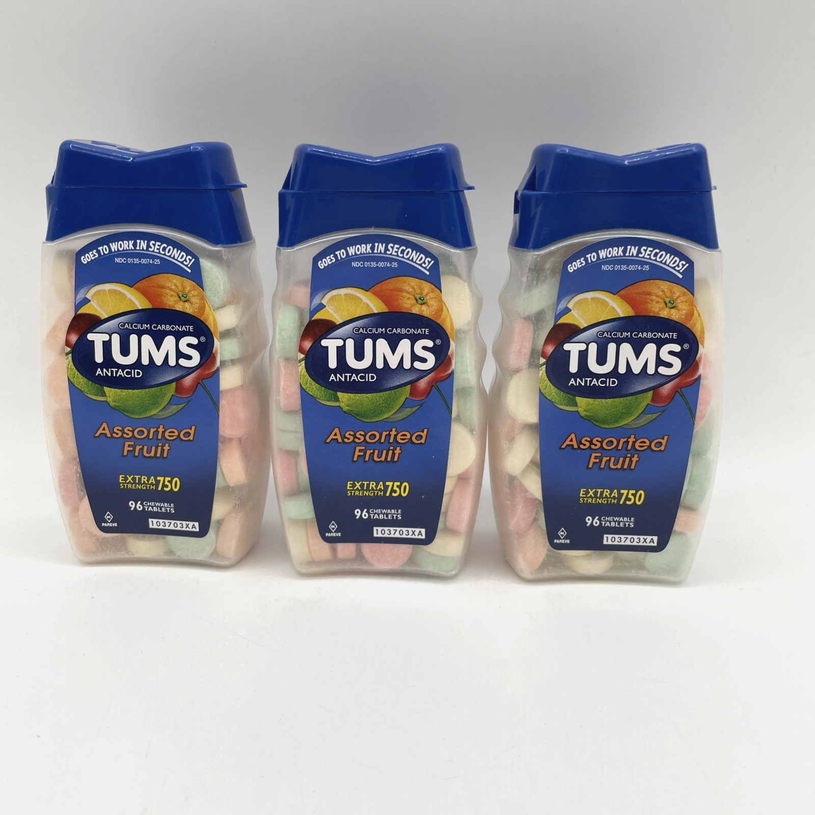 Tums Antacid Plus Calcium Supplement  Assorted Fruit 96 tabs 3 Pack