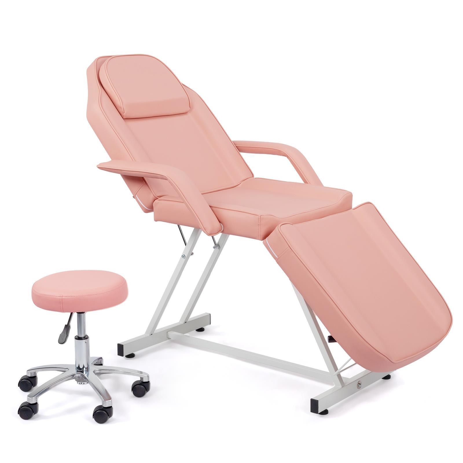 Massage Table Adjustable Beauty Salon Spa Bed for Facial Tattooing Pink w/ Stool