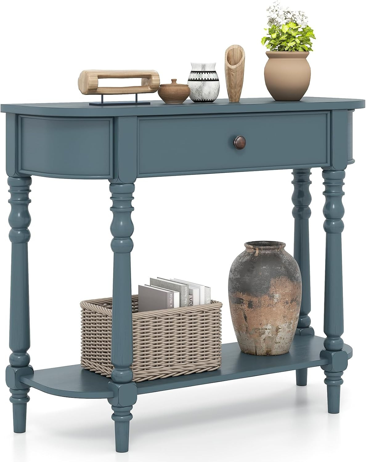 2-Tier Console Table, 36" Retro Entryway Table with Storage Drawer & Elegant Leg